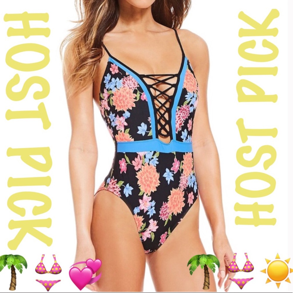 HOST PICKFloral Lace Up One Piece Swimsuit NWT